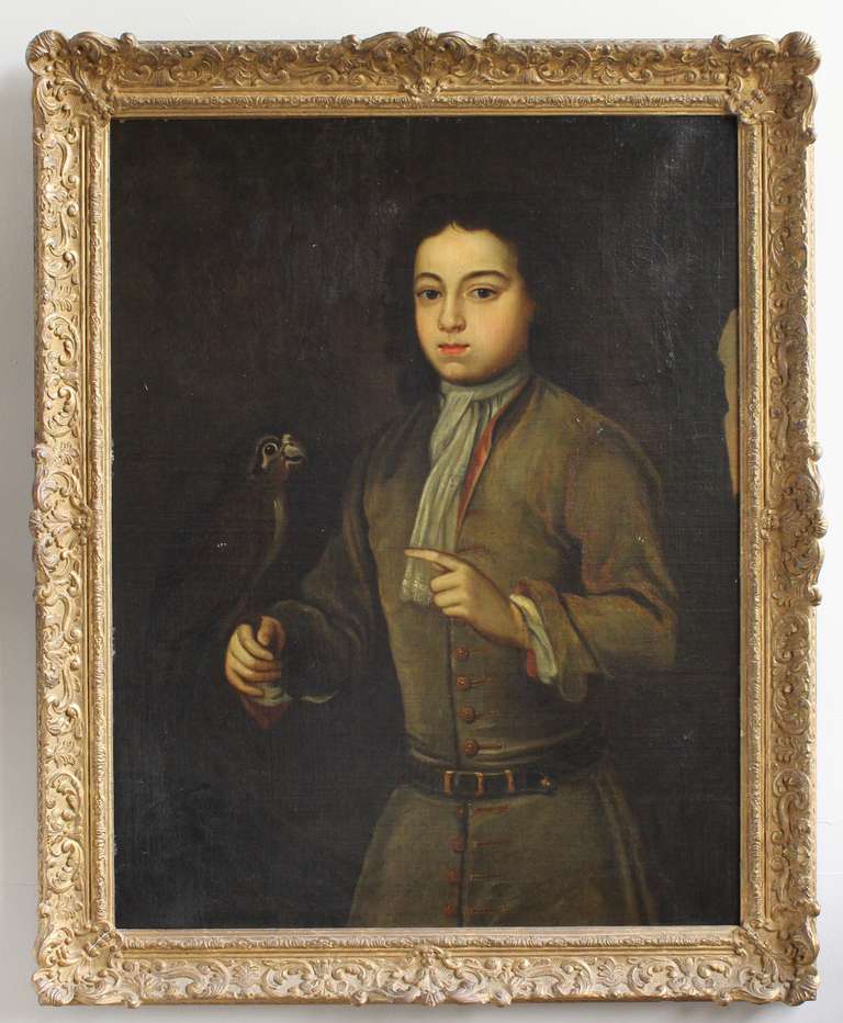 George II portrait du 18e siècle d'un garçon tenant un oiseau