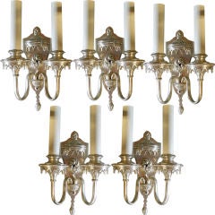 Set of Five Silver-Over-Brass Sconces
