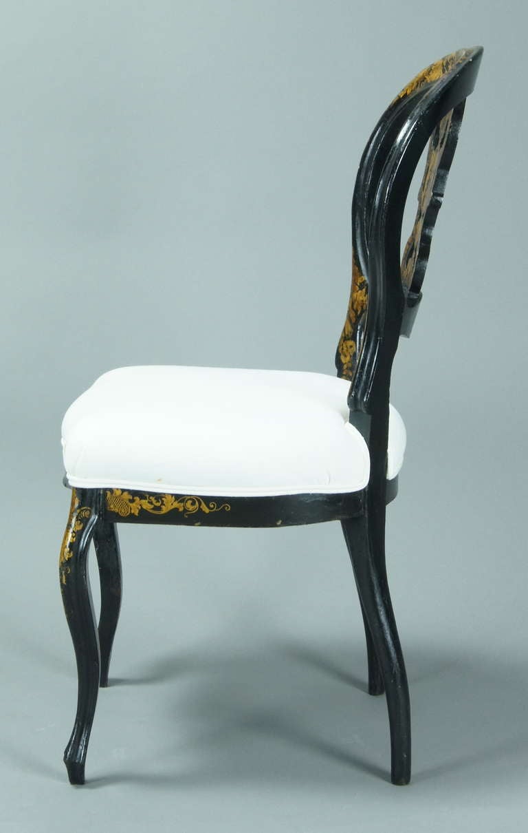 Set of Six English Black Lacquer Dining Chairs For Sale at
