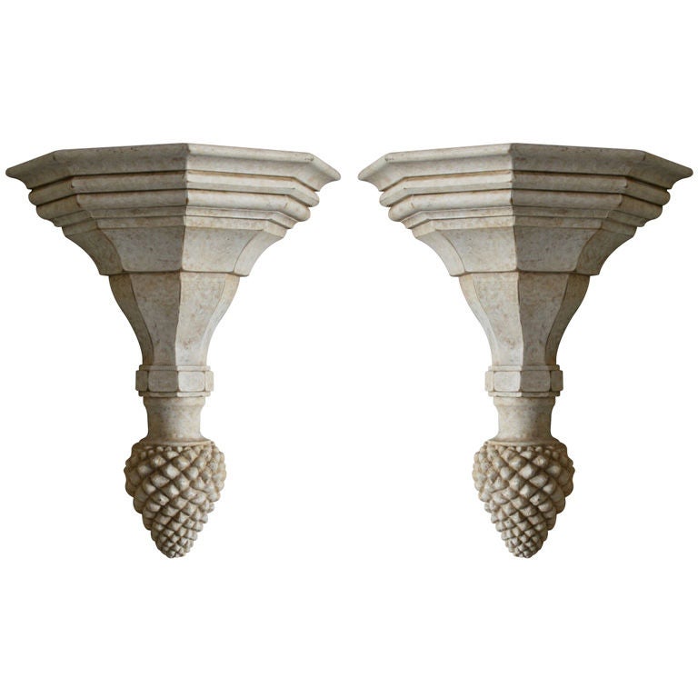 Pair of Large Carved Wood Wall Brackets at 1stDibs