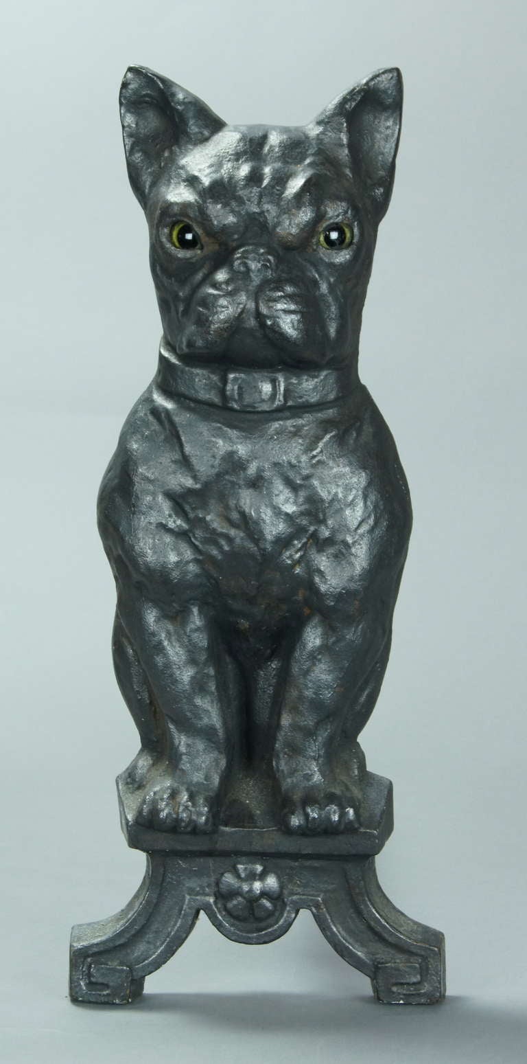 American Pair Of Bulldog Andirons