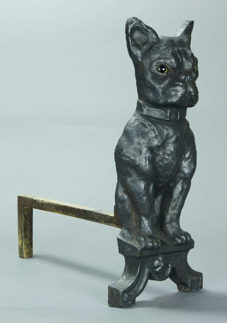 Pair Of Bulldog Andirons In Excellent Condition In Kilmarnock, VA