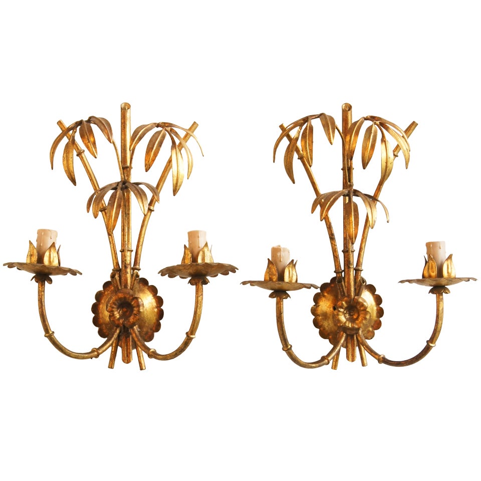 Pair of Italian Gilt-metal Faux Bamboo Wall Sconces