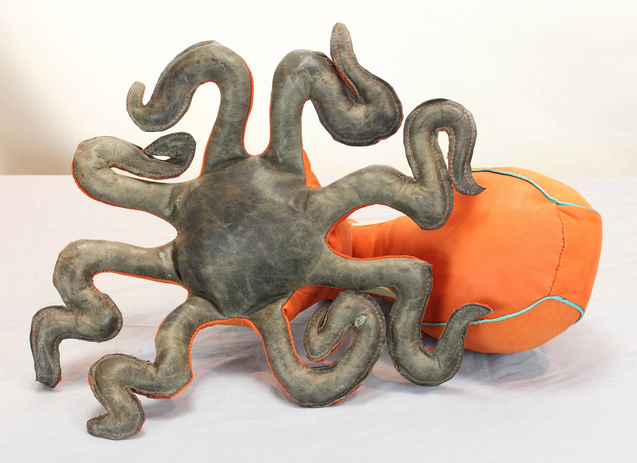 Whimsical Handmade Suede Octopus For Sale 1