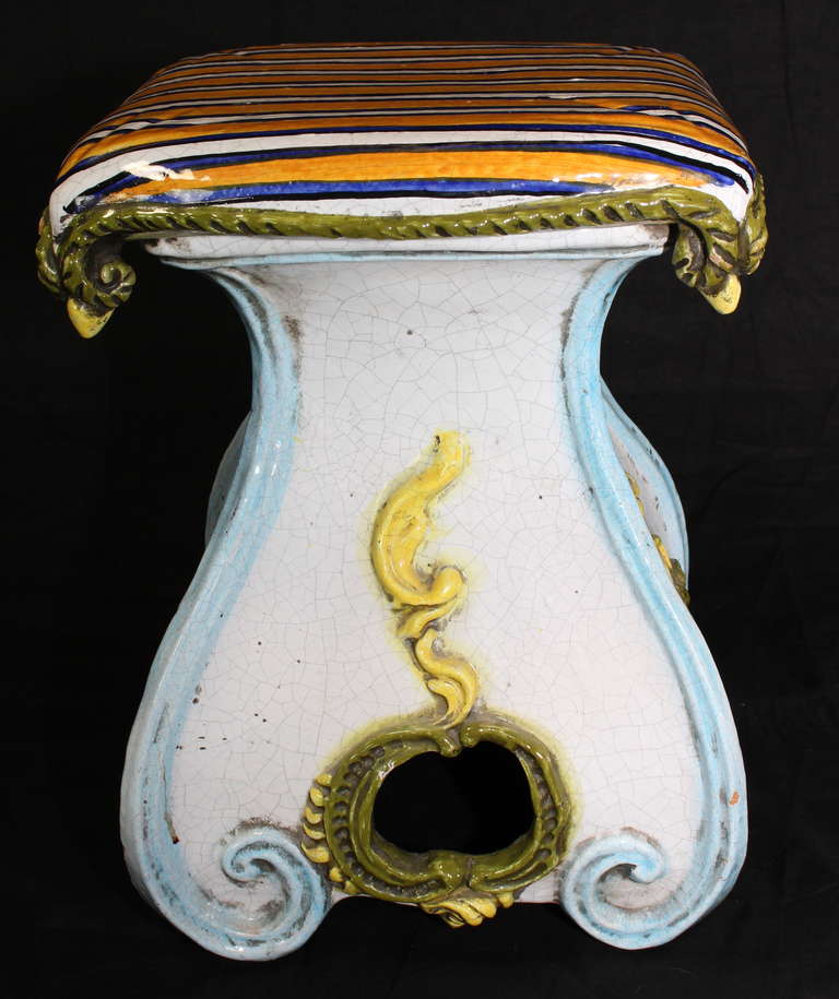Italian Glazed Ceramic Garden Stool 1