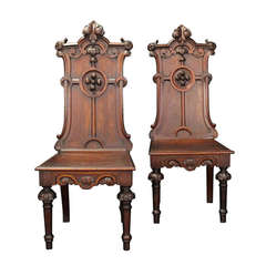 Pair of English Gothic Revival Hall Chairs