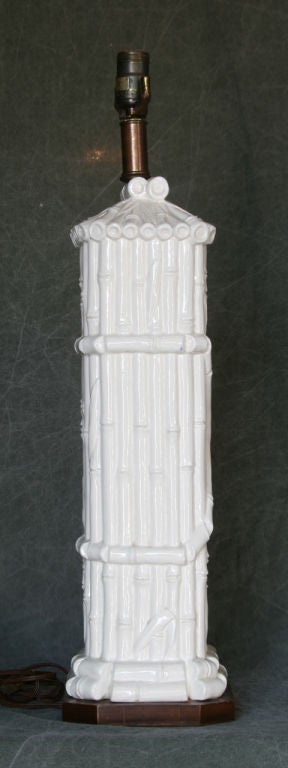 Mid-20th Century Italian Faux Bamboo Ceramic Lamp