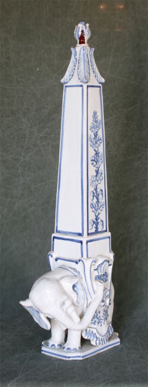 Glazed Italian Ceramic Elephant Obelisk