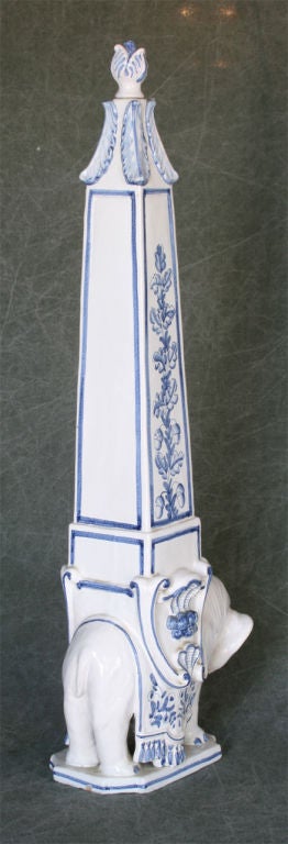 20th Century Italian Ceramic Elephant Obelisk
