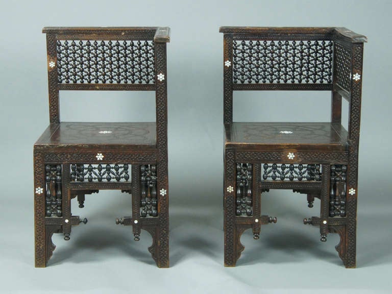Carved Pair of Syrian Corner Chairs