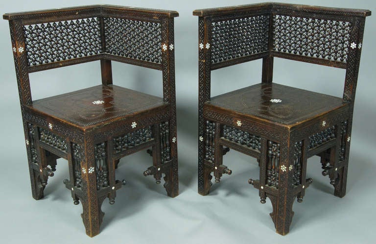 Pair of Syrian Corner Chairs In Good Condition In Kilmarnock, VA