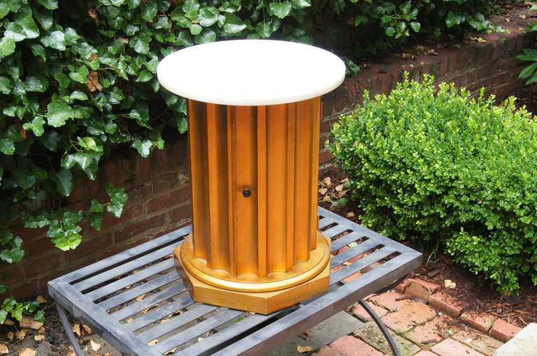 Wood Column Side Table with Storage Compartment For Sale