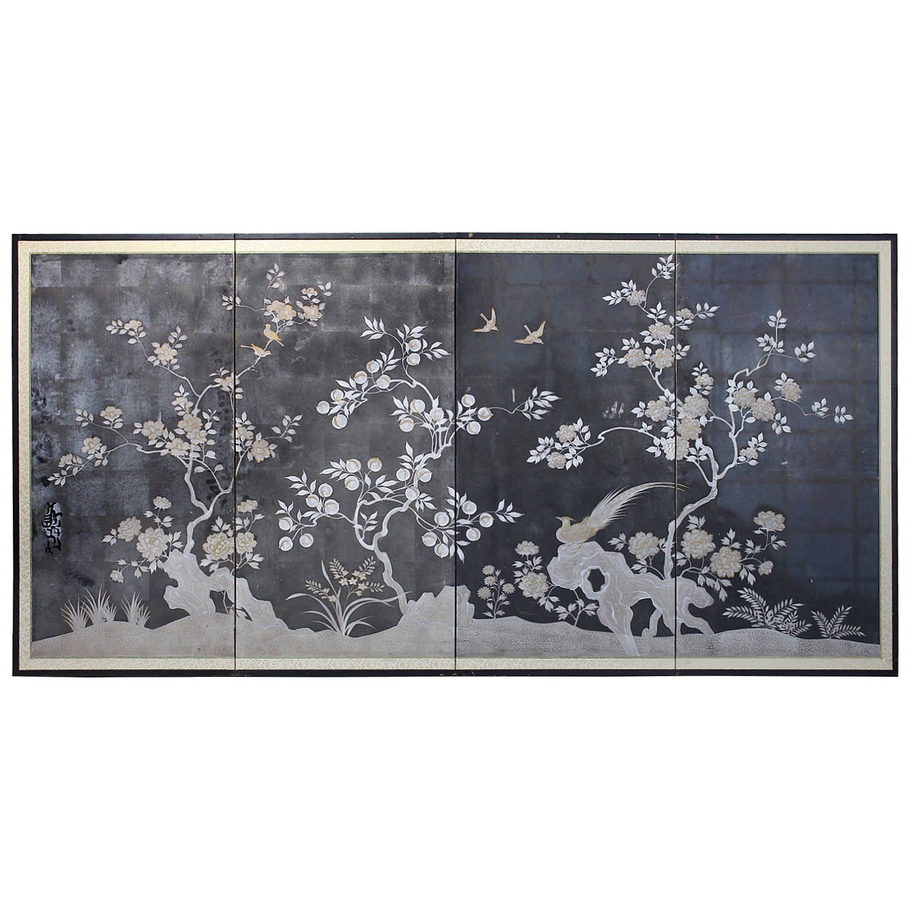 Large Antique Japanese Folding Screen Painting
