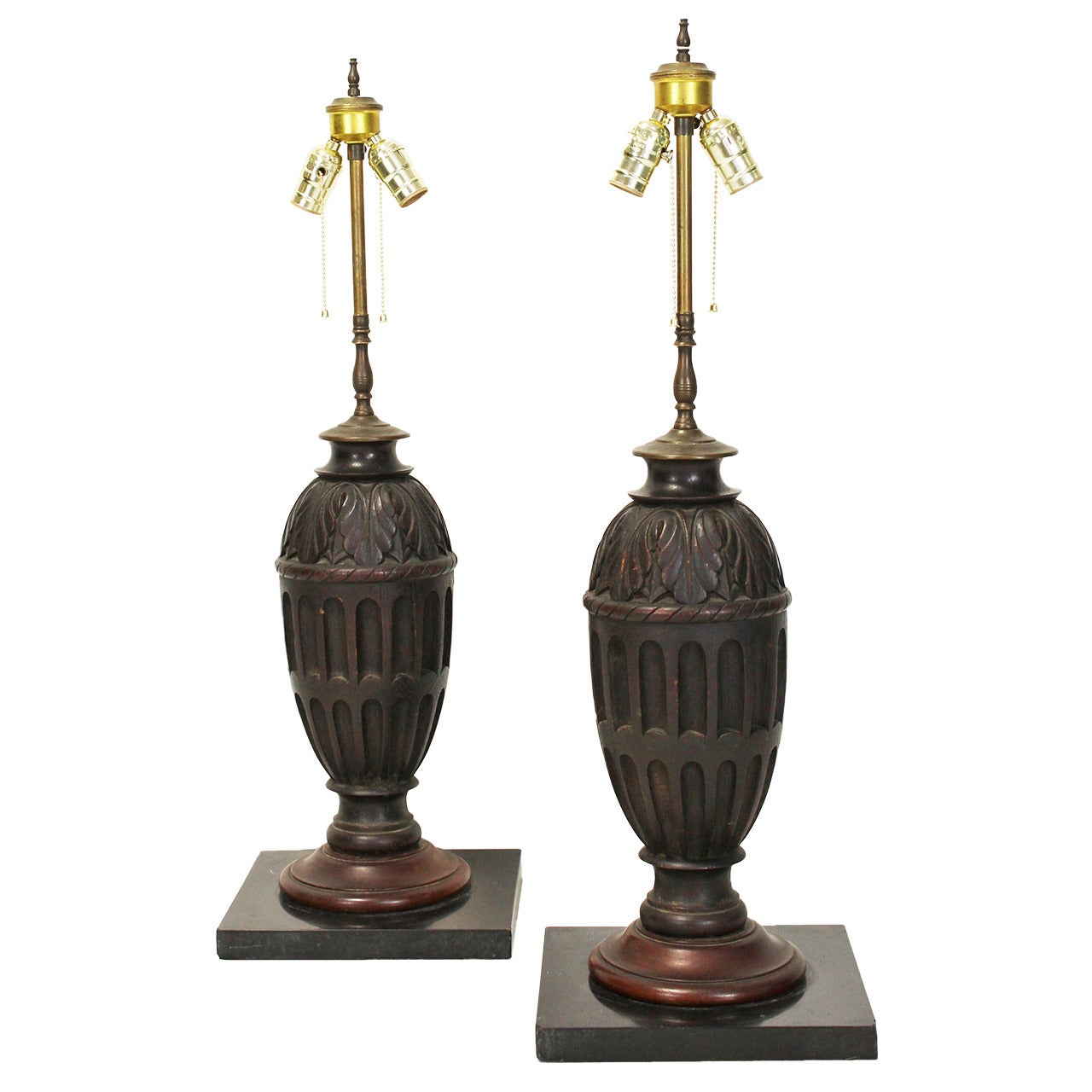 Pair of Carved Wood Table Lamps