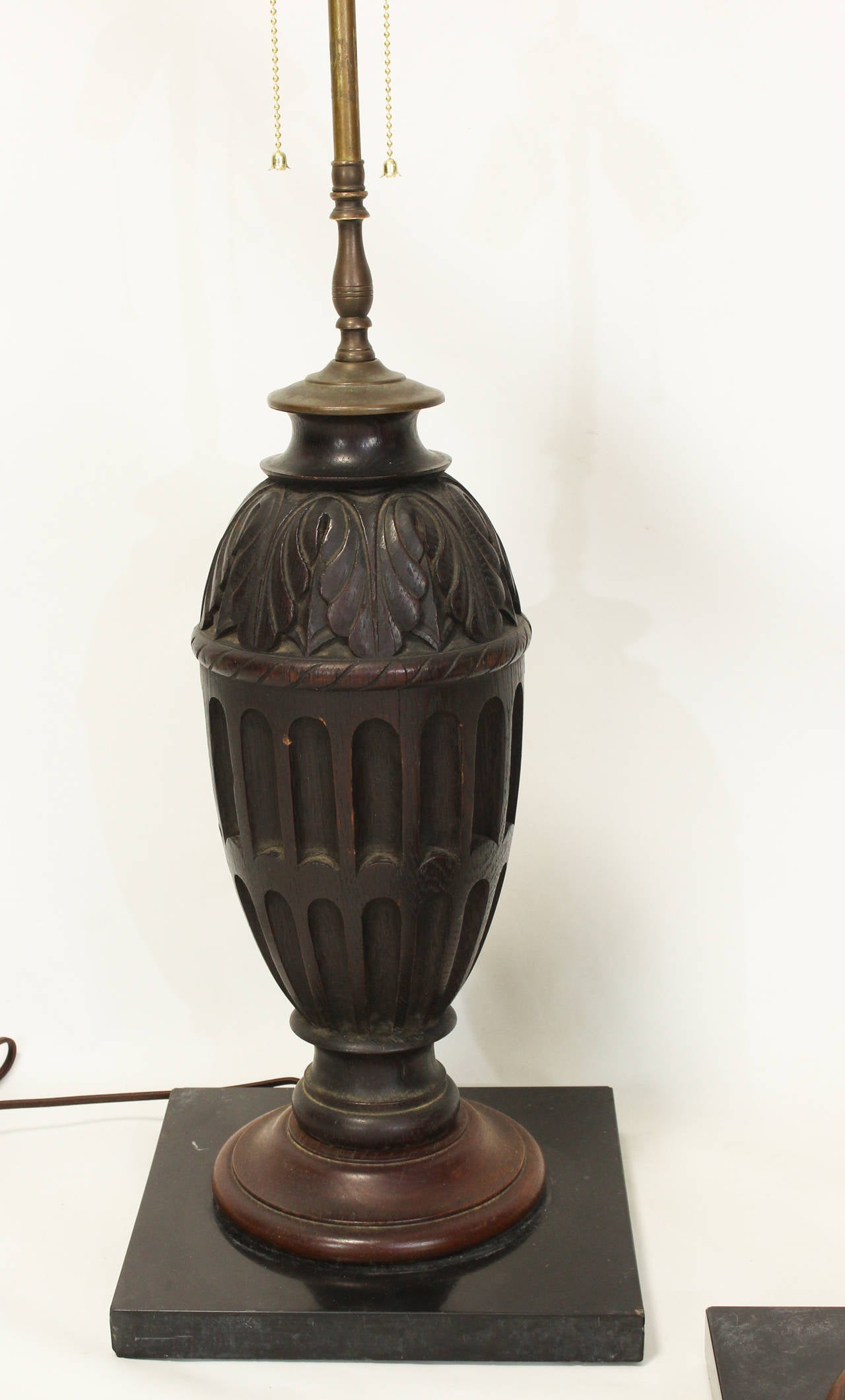 Pair of Carved Wood Table Lamps In Good Condition In Kilmarnock, VA