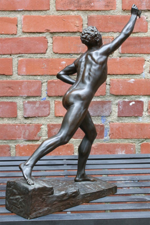 Mid-20th Century Bronze Statue of a Male Nude