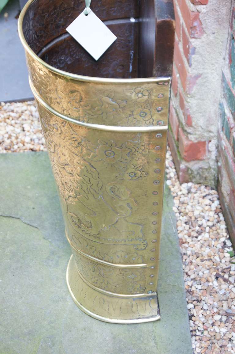 English Wood and Brass Cane or Umbrella Stand 1