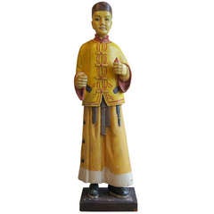 Life-Sized Carved Wood and Paint Decorated Figure of a Chinese Man