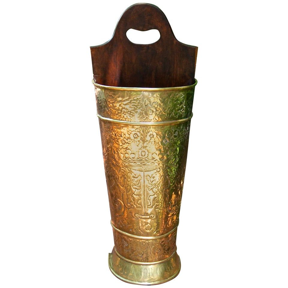 English Wood and Brass Cane or Umbrella Stand