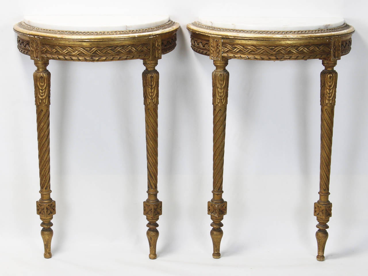 Louis XVI Pair of 19th Century French Demilune Console Tables