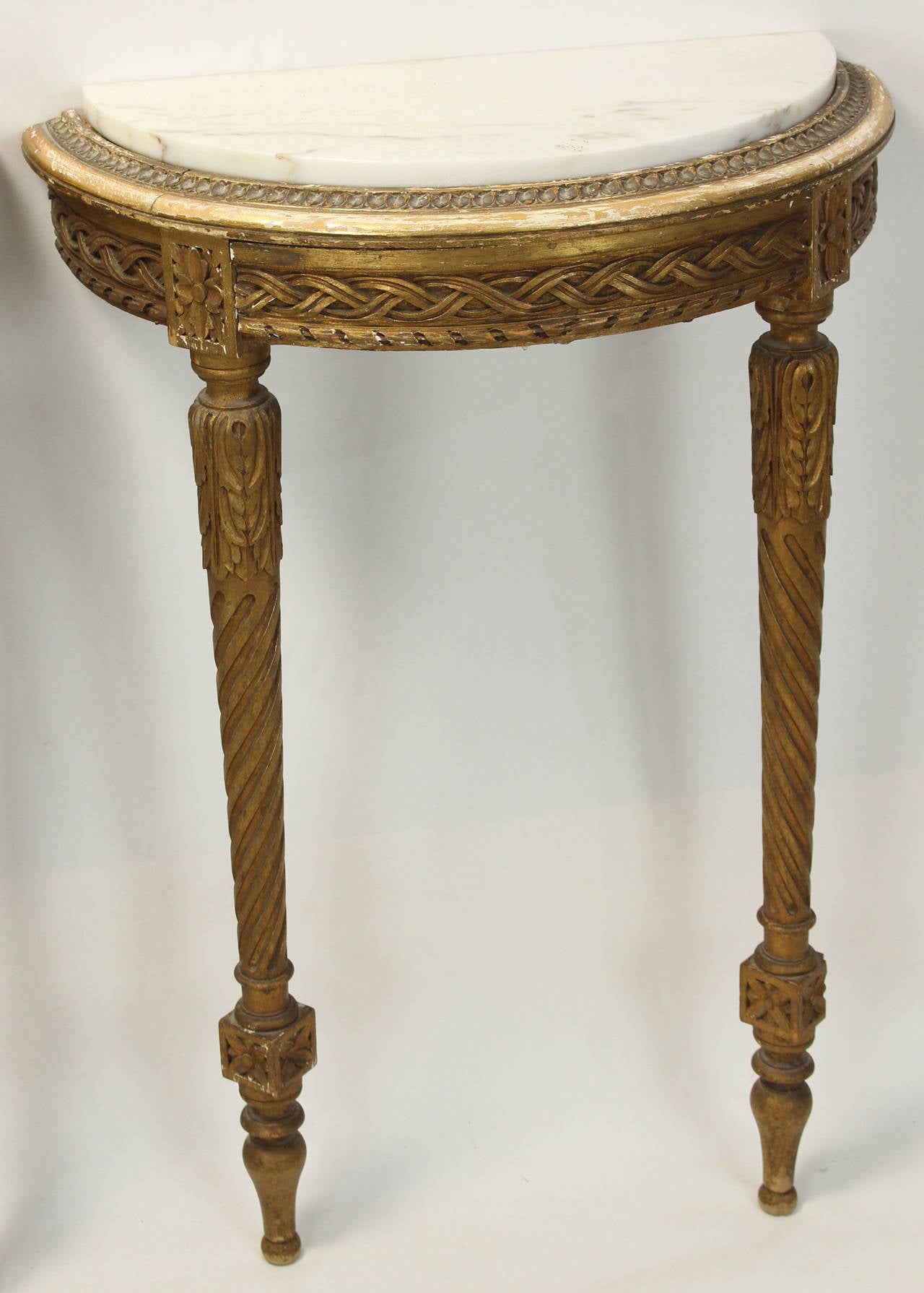 Pair of 19th Century French Demilune Console Tables In Fair Condition In Kilmarnock, VA