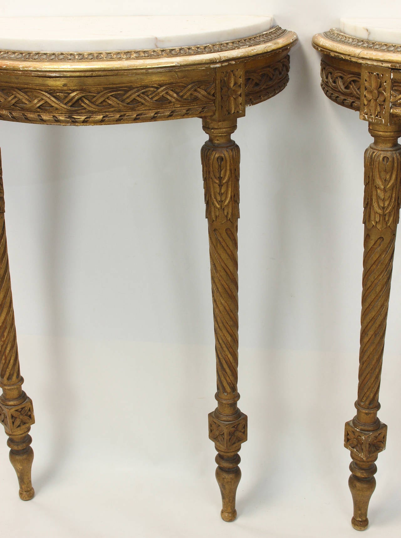 Pair of 19th Century French Demilune Console Tables 1