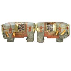 Amazing Pair of Large Carved Wood Elephants