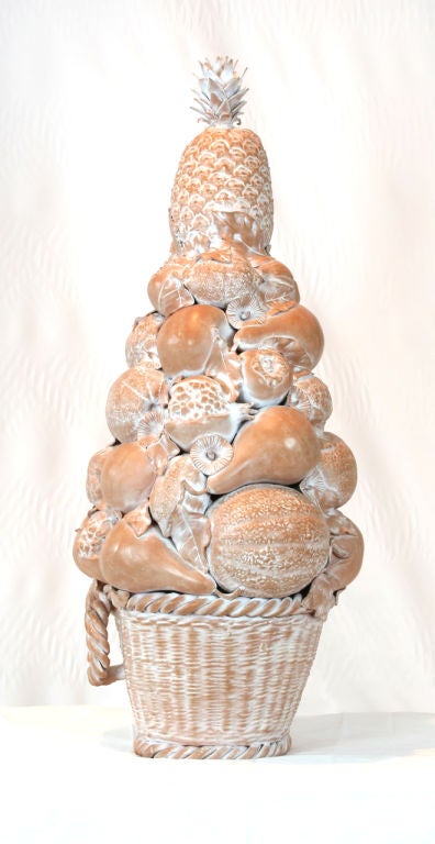 Italian Very Large Terra Cotta Fruit Basket Sculpture