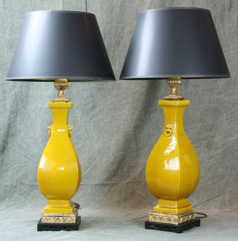 Pair of Glazed Ceramic Chinese Baluster Shaped Lamps