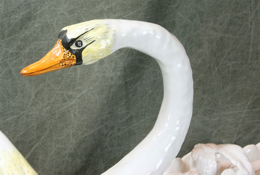 Pair of Italian Glazed Ceramic Swan Tureens 7