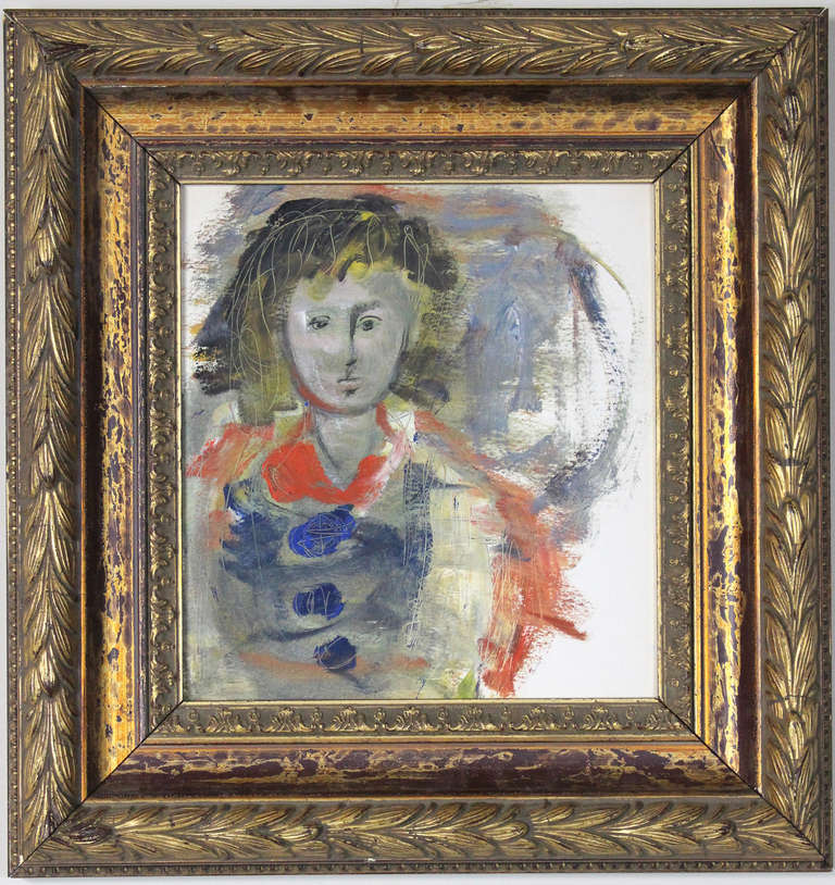 A mid-20th century oil painting on board done by Washington DC artist Gustov Trois (1917 2002). The painting bears the stamp on the reverse side from the artist's estate. Framed in a carved gilt decorated contemporary frame.