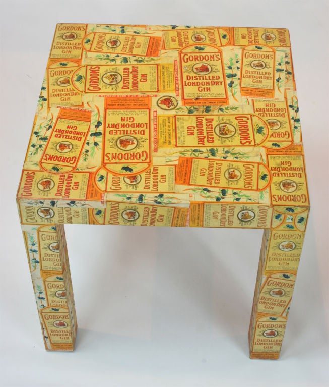 Parsons Style Side Table with Unusual Gordon's Gin Decoupage