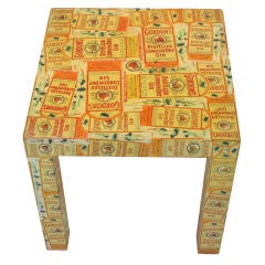 Vintage Parsons Style Side Table with Unusual Gordon's Gin Decoupage