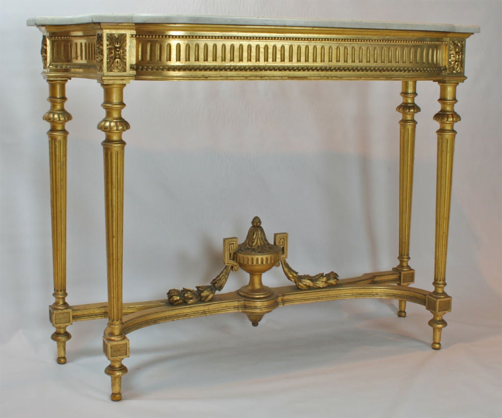 Carved Large Louis XVI Style Giltwood and Marble Console