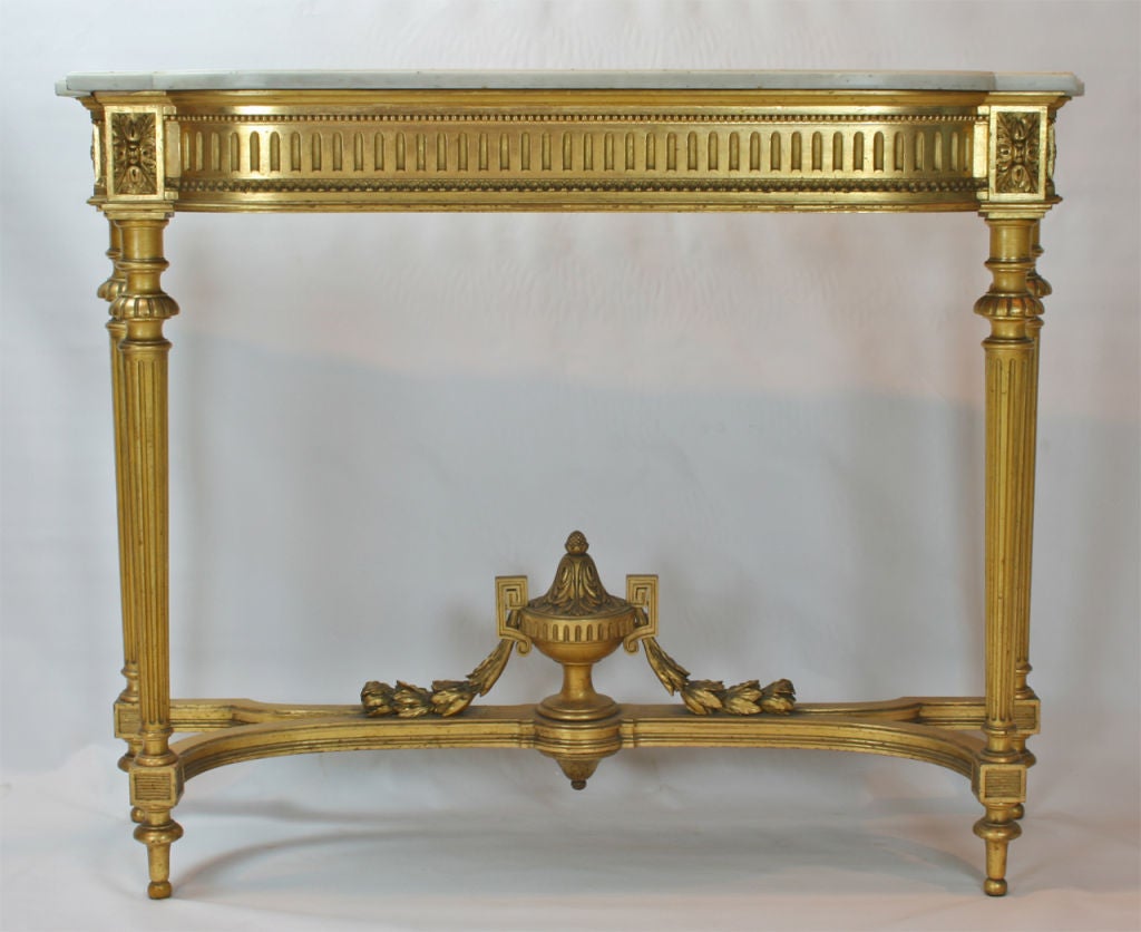 19th Century Large Louis XVI Style Giltwood and Marble Console
