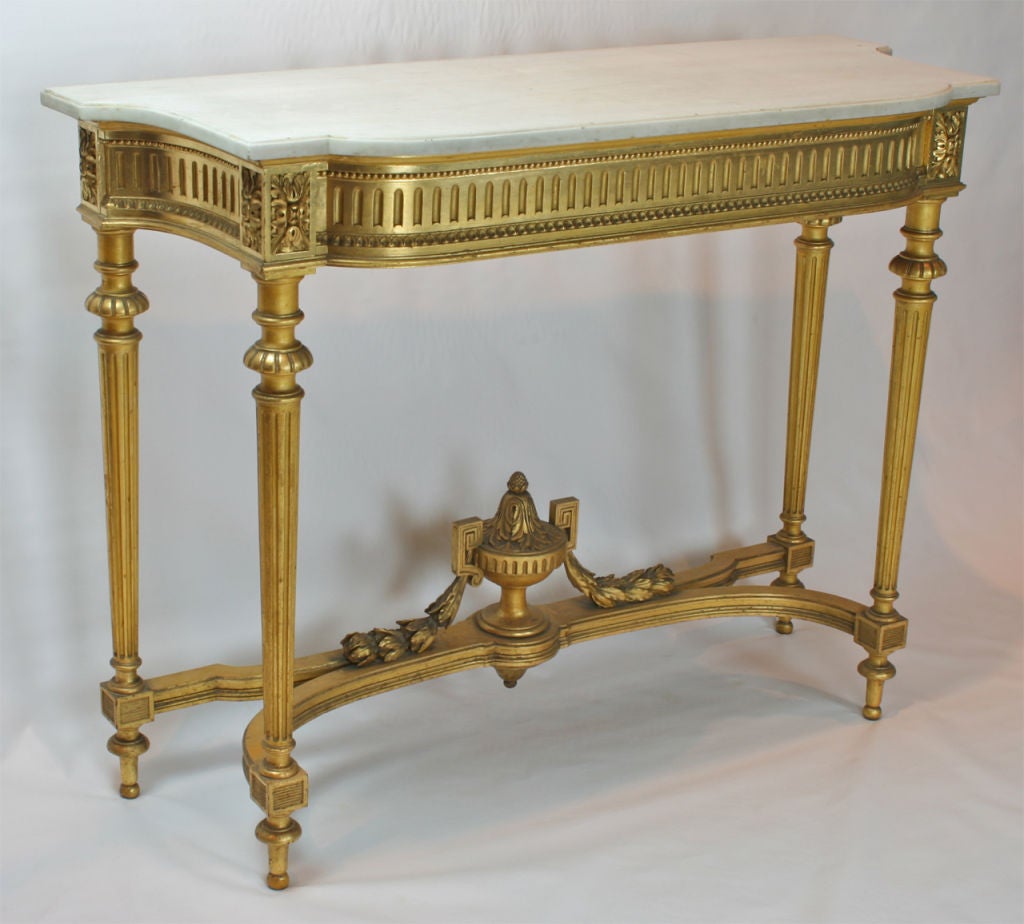 French Large Louis XVI Style Giltwood and Marble Console