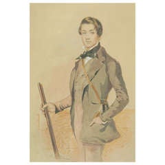 Antique 19th C. English Watercolor Painting of a Young Man
