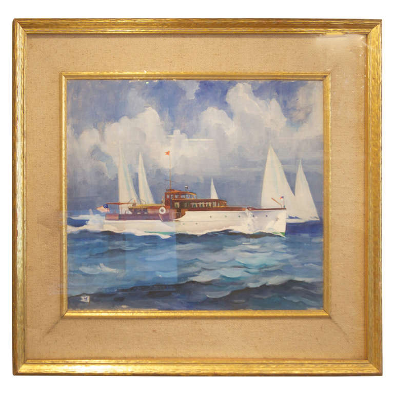 Oil on Canvas Painting of a Vintage Yacht at Sea at 1stDibs