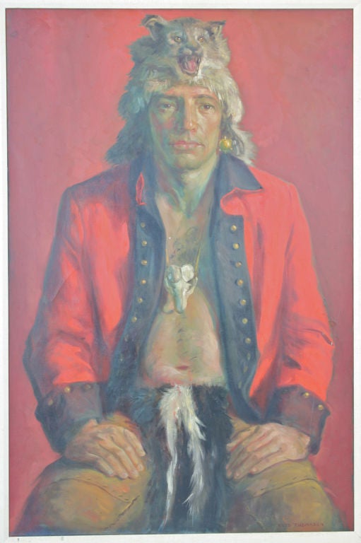 A large oil on canvas portrait of the Shawnee chief Tecumseh. Painted by noted  artist Reed Thomason who was commissioned to paint the Lakewood Public Library mural.