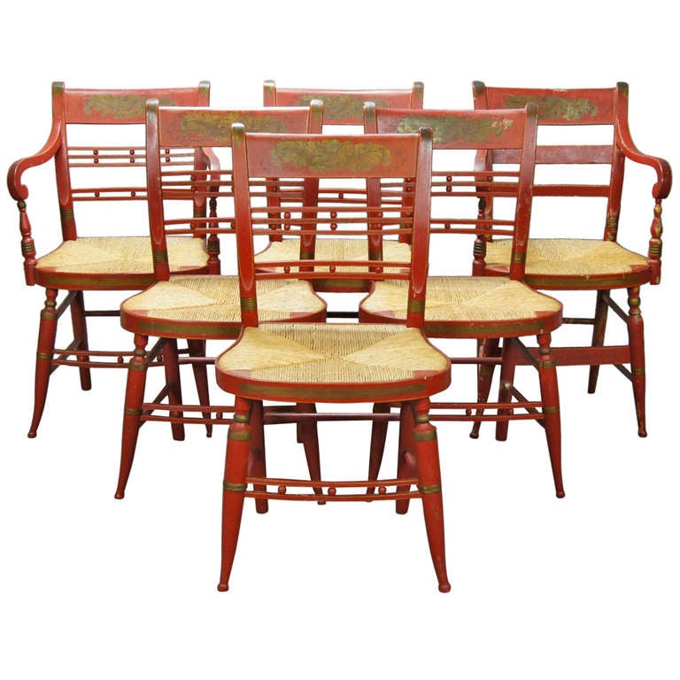 Set of Six 19th C. American Hitchcock Dining Chairs at 1stdibs