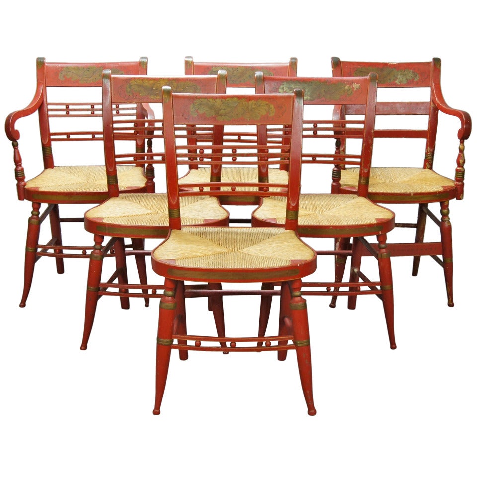 Set of Six 19th C. American Hitchcock Dining Chairs at 1stDibs