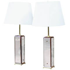 Pair of Champagne Pink Mirror Table Lamps