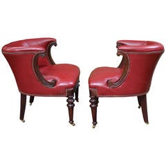 Pair of Regency Style Red Leather Library Chairs