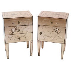 Glamorous Pair of Mirrored Night Tables
