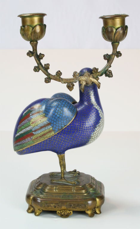 Cloisonne Quail Incense Burner with Ormolu Mounts