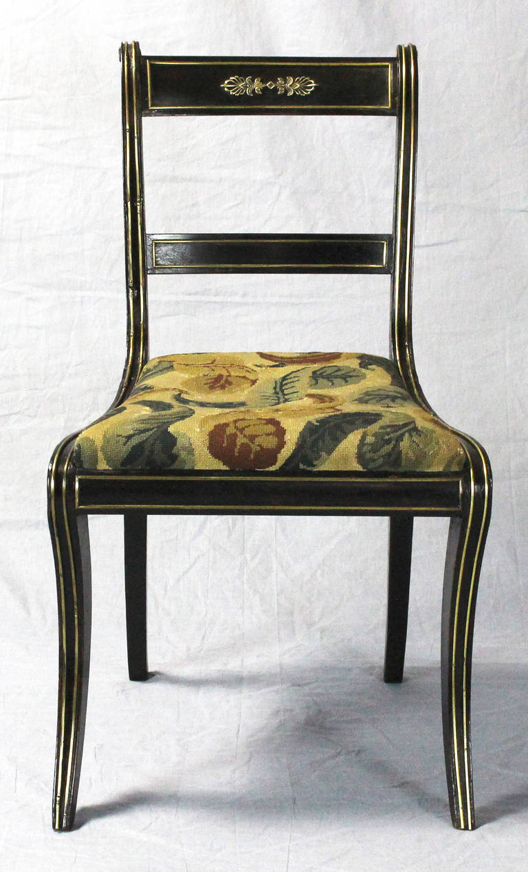 Set of Four Regency Dining Chairs with Brass Inlay In Good Condition In Kilmarnock, VA