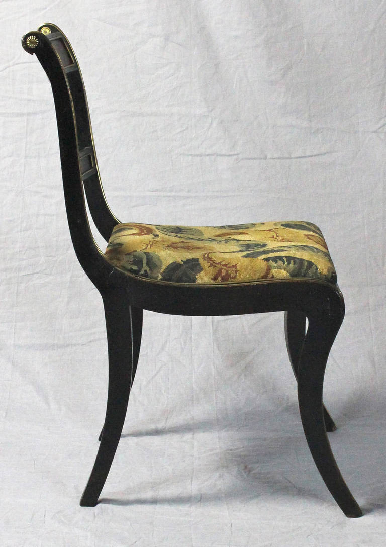 19th Century Set of Four Regency Dining Chairs with Brass Inlay