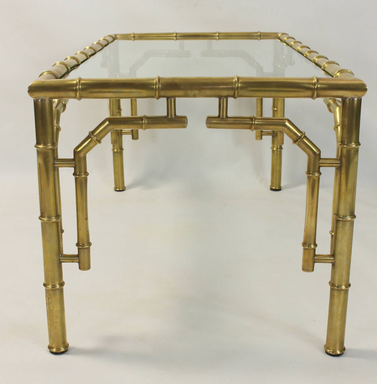 Brass Mid-Century Italian Faux Bamboo Cocktail Table For Sale