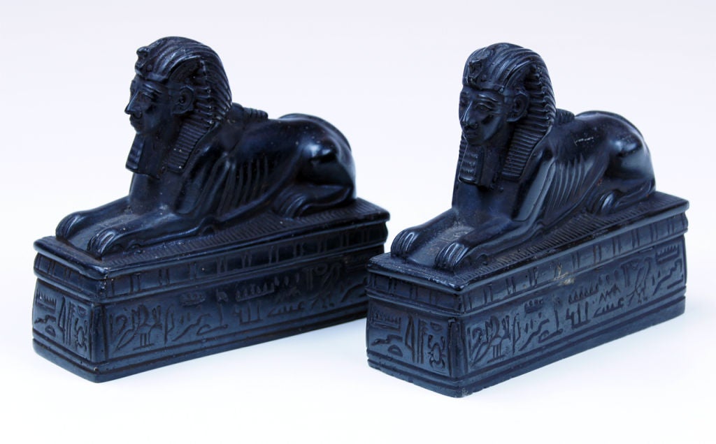 Egyptian Pair of Black Basalt Sphinxes
