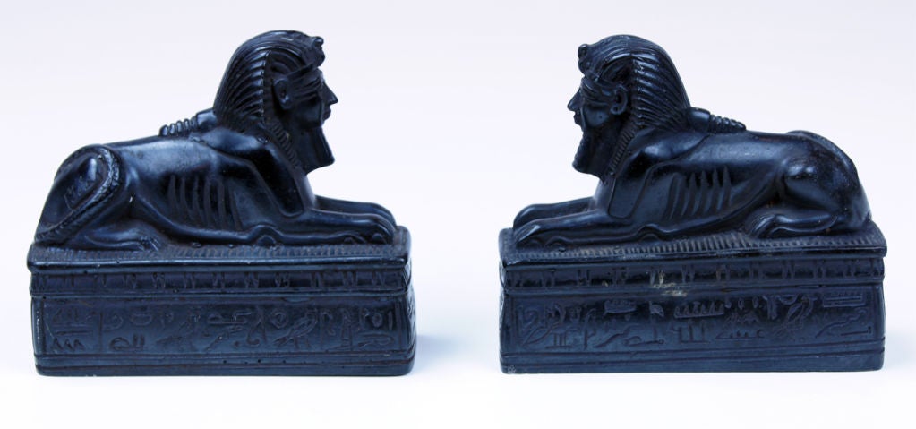 20th Century Pair of Black Basalt Sphinxes